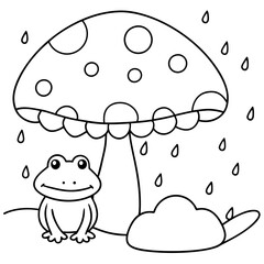 There mushroom and frog rain Coloring page