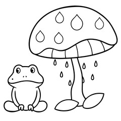 There mushroom and frog rain Coloring page