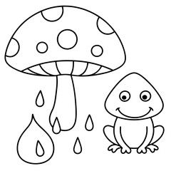 There mushroom and frog rain Coloring page