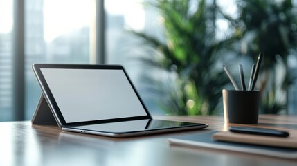 Tablet with stylus on modern desk