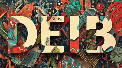 DEIB with a distressed paper effect on a collage background