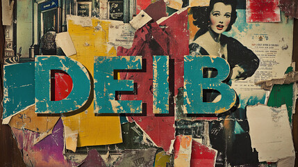 Fototapeta premium DEIB cut out of colorful paper on distressed background