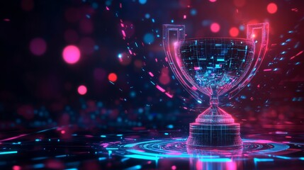 Digital Trophy: Celebrating Online Success - A glowing digital trophy symbolizing achievement, victory, innovation, technology, and the future.