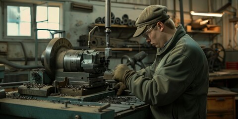 A Craftsman Working on a Machine in a Workshop