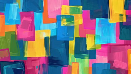 A vibrant and colorful background with large, abstract rectangular shapes in various shades of blue, pink, green, yellow, orange, and purple Generative AI