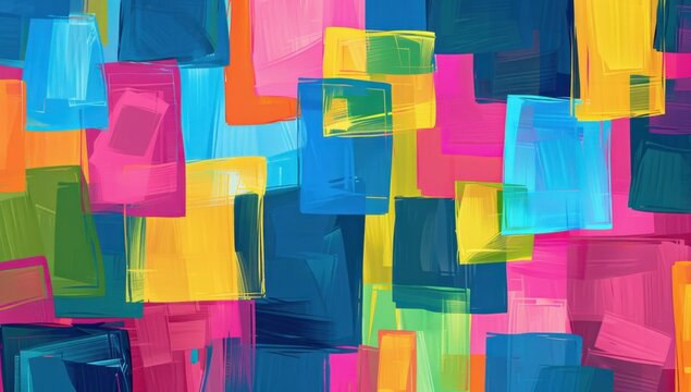 A vibrant and colorful background with large, abstract rectangular shapes in various shades of blue, pink, green, yellow, orange, and purple Generative AI