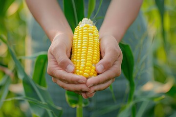 Fresh corn on the cob with water drops, close-up. Beautiful simple AI generated image