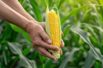 A close-up of a fresh yellow ear of corn with green husks, isolated. Beautiful simple AI generated image