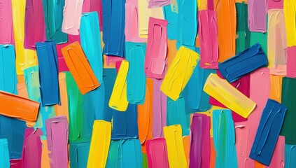 A vibrant and colorful background filled with various shapes of rectangular paper strips, each painted in different colors Generative AI