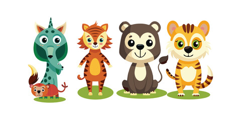 Obraz premium set of animals character vector illustrations