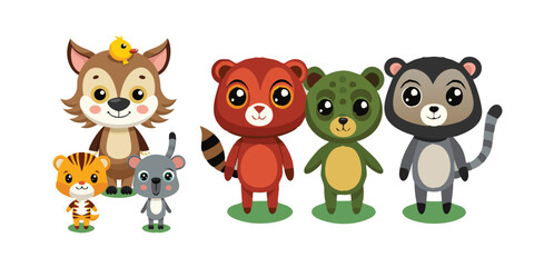Fototapeta premium set of animals character vector illustrations