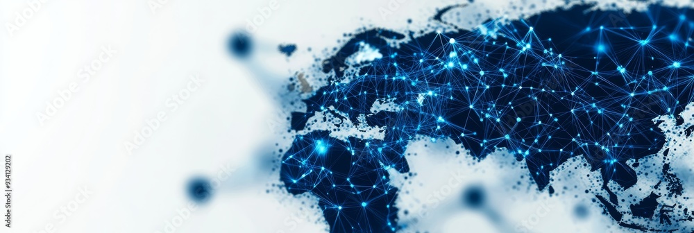 Poster global network connections - digital map of the world - a digital map of the world with glowing blue