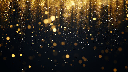 Gold glitter falling against a dark background.