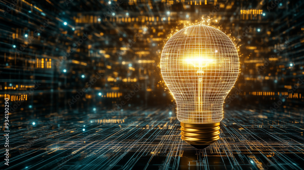 Aufkleber a light bulb is lit up in a computer generated image