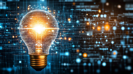 A light bulb is lit up in a computer generated image