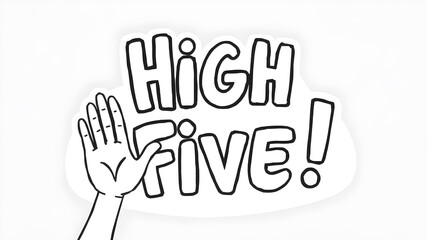 Obraz premium “High Five!” text in a fun, hand-drawn font with cartoon hands clapping. Generative AI