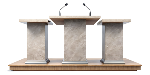Luxury conference podium with microphones, perfect for speeches and presentations, transparent PNG file