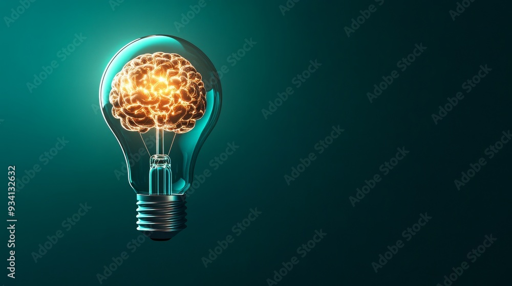 Aufkleber lightbulb with a glowing brain inside - a lightbulb with a glowing brain inside, symbolizing creativ