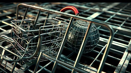 Metal Wire Basket and Sphere with Red Handle
