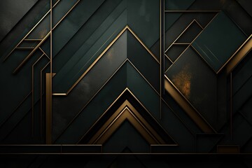 Fototapeta premium Abstract geometric pattern with gold accents on a black background.