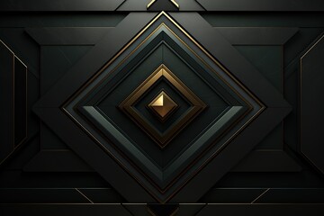 Fototapeta premium Abstract geometric pattern with gold accents on a black background.