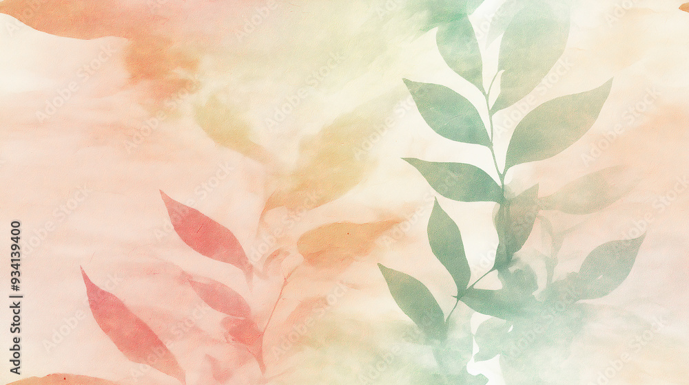 Canvas Prints delicate pastel watercolor leaf pattern on a soft gradient background, evoking a sense of calm and s