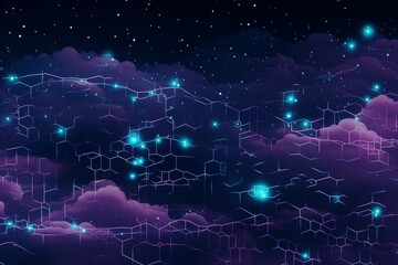 Obraz premium Abstract Futuristic Cyberpunk Background with Glowing Hexagon Grid and Clouds