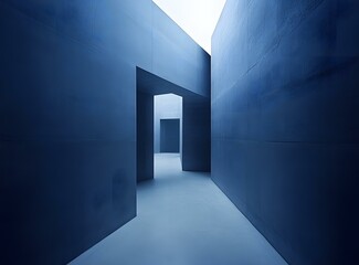 Abstract Blue Concrete Corridor Architecture Design