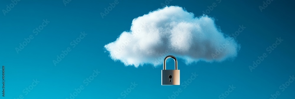 Poster secure cloud storage - protecting your data in the digital world - a cloud shaped like a fluffy whit