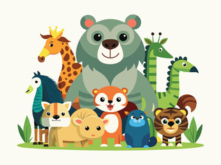 Obraz premium set of animals character vector illustrations