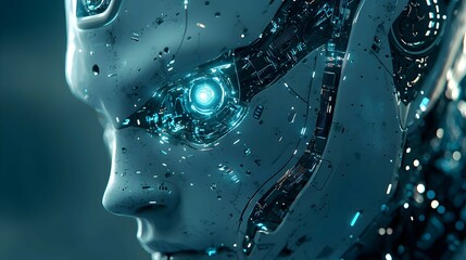 Futuristic Robot Head with Glowing Eye