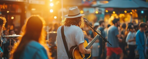 Fototapeta premium people in street concert, Generative AI