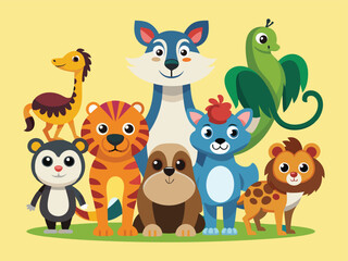 Obraz premium set of animals character vector illustrations