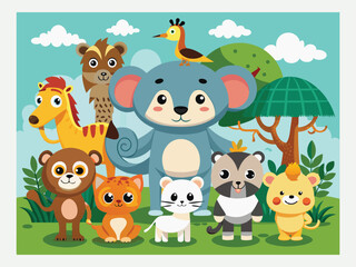 set of animals character vector illustrations