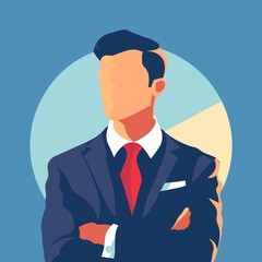 Businessman with confident pose representing professional leadership against geometric background