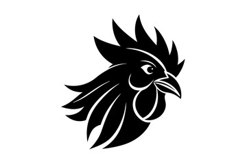 Rooster head logo vector silhouette on a white background 