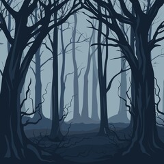 Obraz premium Spooky dark forest in misty blue tones representing mystery and eeriness