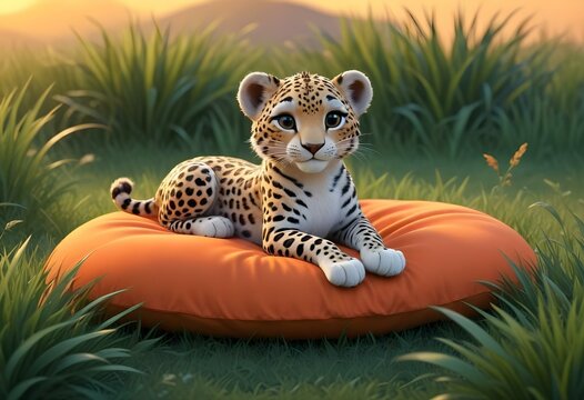  Cute toon colorful Leopard character smiling happy on neutrale monochrome White background, png, vector, digital art, 3d, model, 