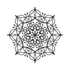 Simple outline mandala design for coloring book, for coloring pages. Symmetric geometric mandala art. Vector hand drawn mandala icon. Floral tattoo, henna design. Spirituality symbol. Sacredness sign.