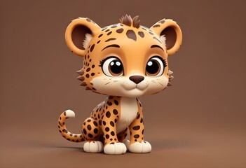  Cute toon colorful Leopard character smiling happy on neutrale monochrome White background, png, vector, digital art, 3d, model, 