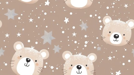 Naklejka premium A seamless pattern with a digital illustration of small, cute bears