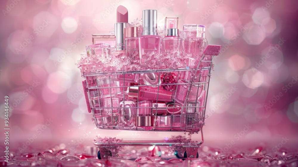 Aufkleber a creative 3d illustration showcasing a virtual shopping cart overflowing with an array of popular c