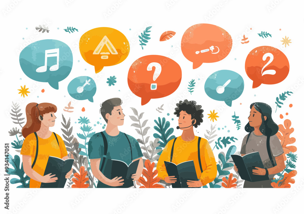 Poster Team Discussion on Problem Solving with Various Options and Solutions, Vector Illustration, Minimalistic Design, Daytime, Collaborative Decision Making