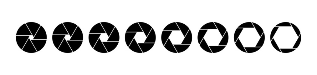 Fototapeta premium Camera Shutter Lens Diaphragm Petals Icon Set