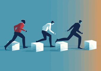 Fototapeta premium Business People Advancing Towards Goals Using Minimalist Strategy Concept Illustration - Work Smarter Not Harder - Vector Art