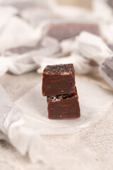 Toffee made of bitter chocolate with salt, handmade