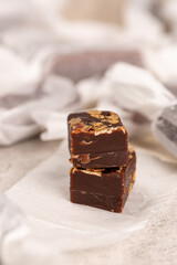 Toffee made of dark chocolate with waffle, handmade