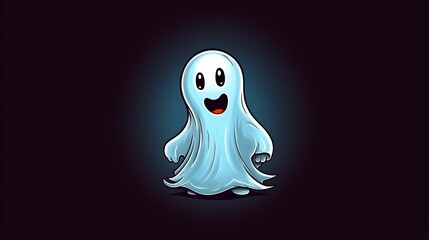 Cute cartoon ghost with a smiling expression on a dark background