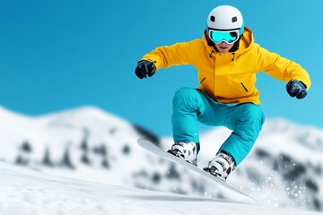 Dynamic Snowboarder Performing Aerial Tricks on Snowy Mountain Slope