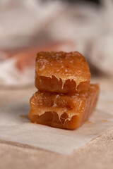 Handmade toffee, creamy with sea salt, close-up